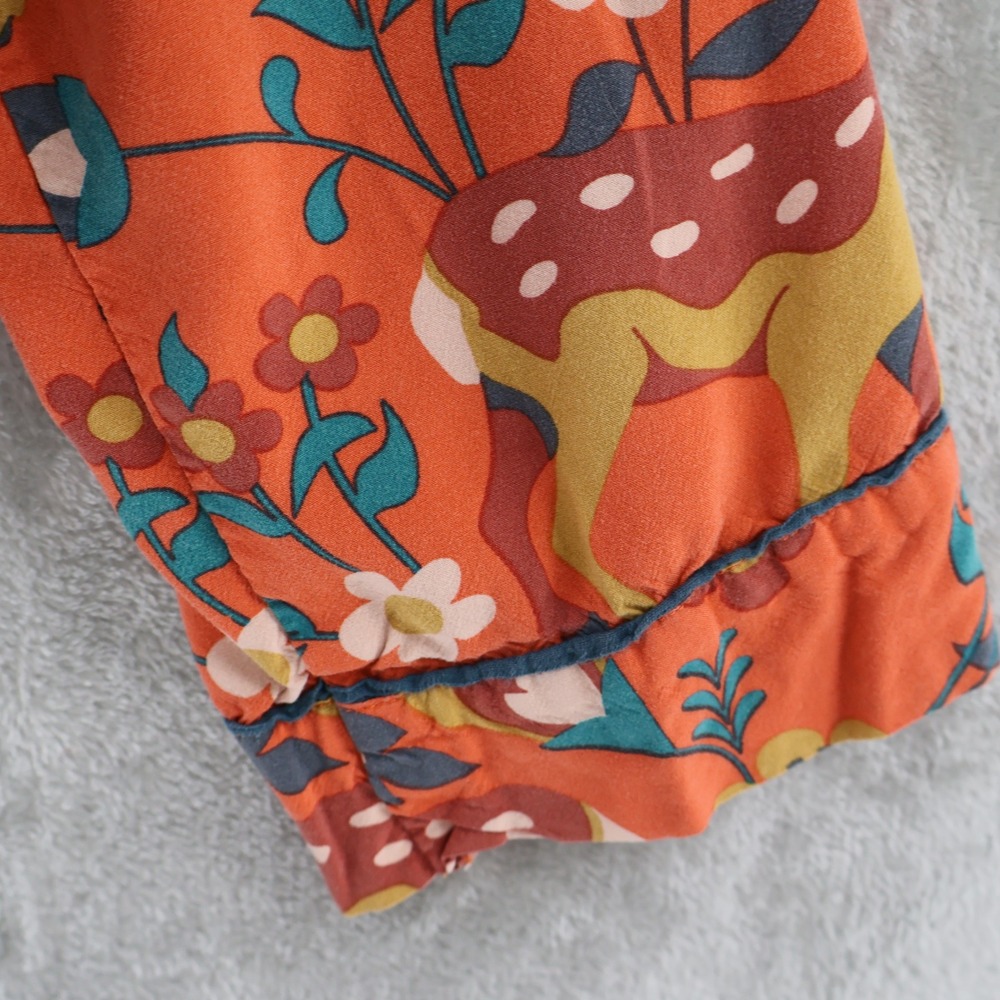 Powder Deer Floral Pajama Top Womens M Orange Fauna Cabincore Indie‎ Boho Twee - Picture 4 of 16